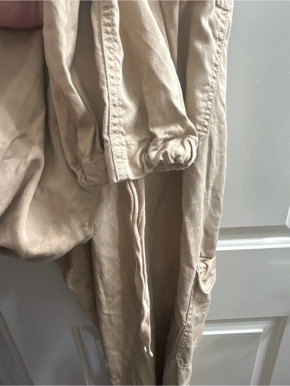 Men's Beige Cargo Pants — Casual Drawstring Trousers